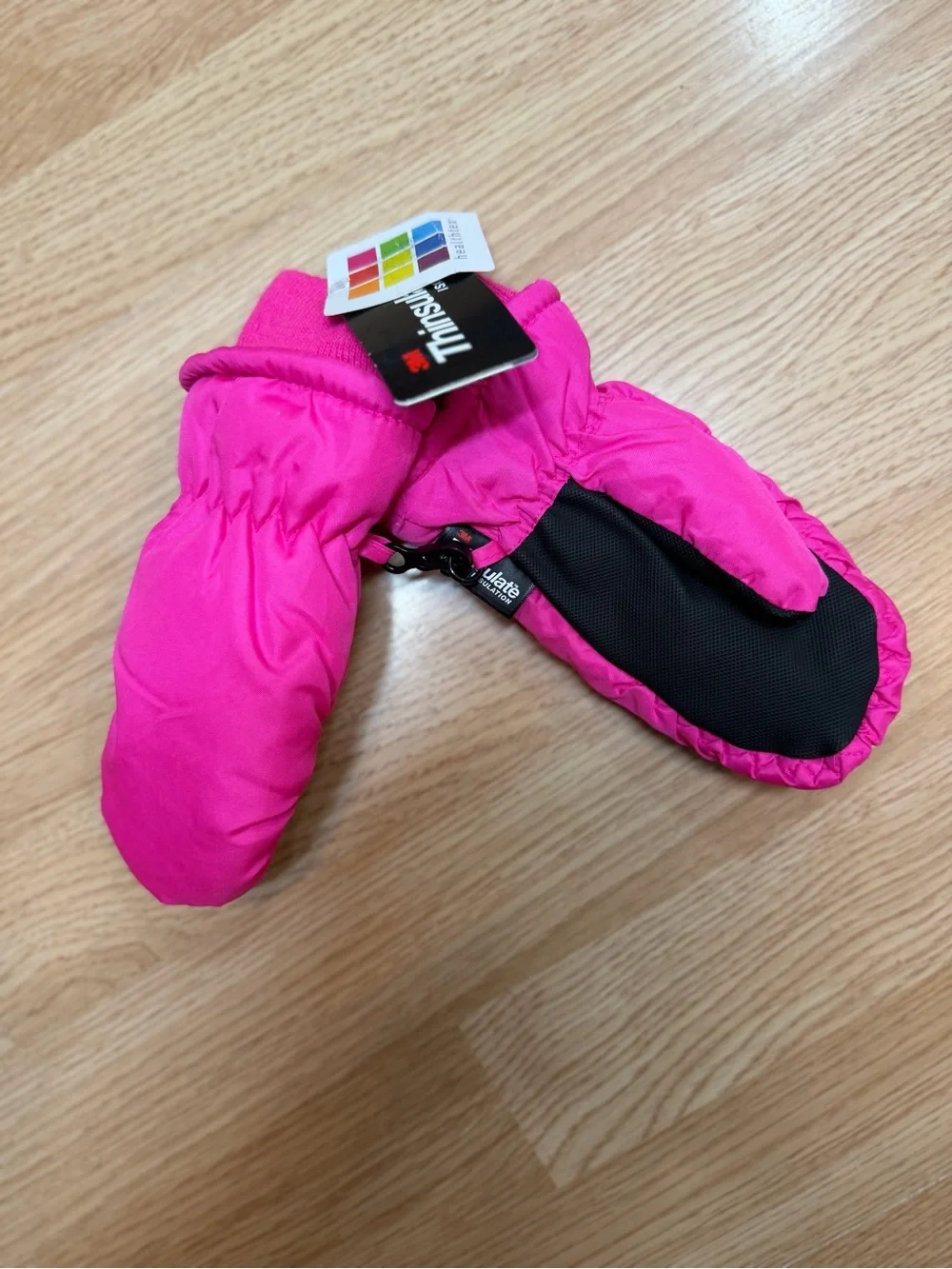 Girls’ One Size Hot Pink Black 3M Thinsulate Insulated Winter Snow Mittens NWT